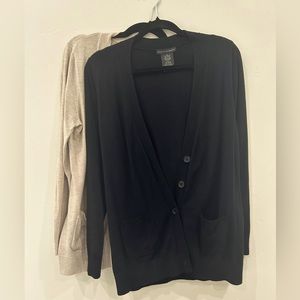 Pair of Button Cardigans, Very Soft Black and Tan Oatmeal, Size L and XL